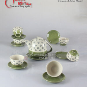 Bộ ấm chén men trắng đầm hoa thị