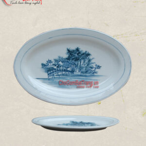 Đĩa sứ bầu dục số 1 vẽ tranh phong cảnh