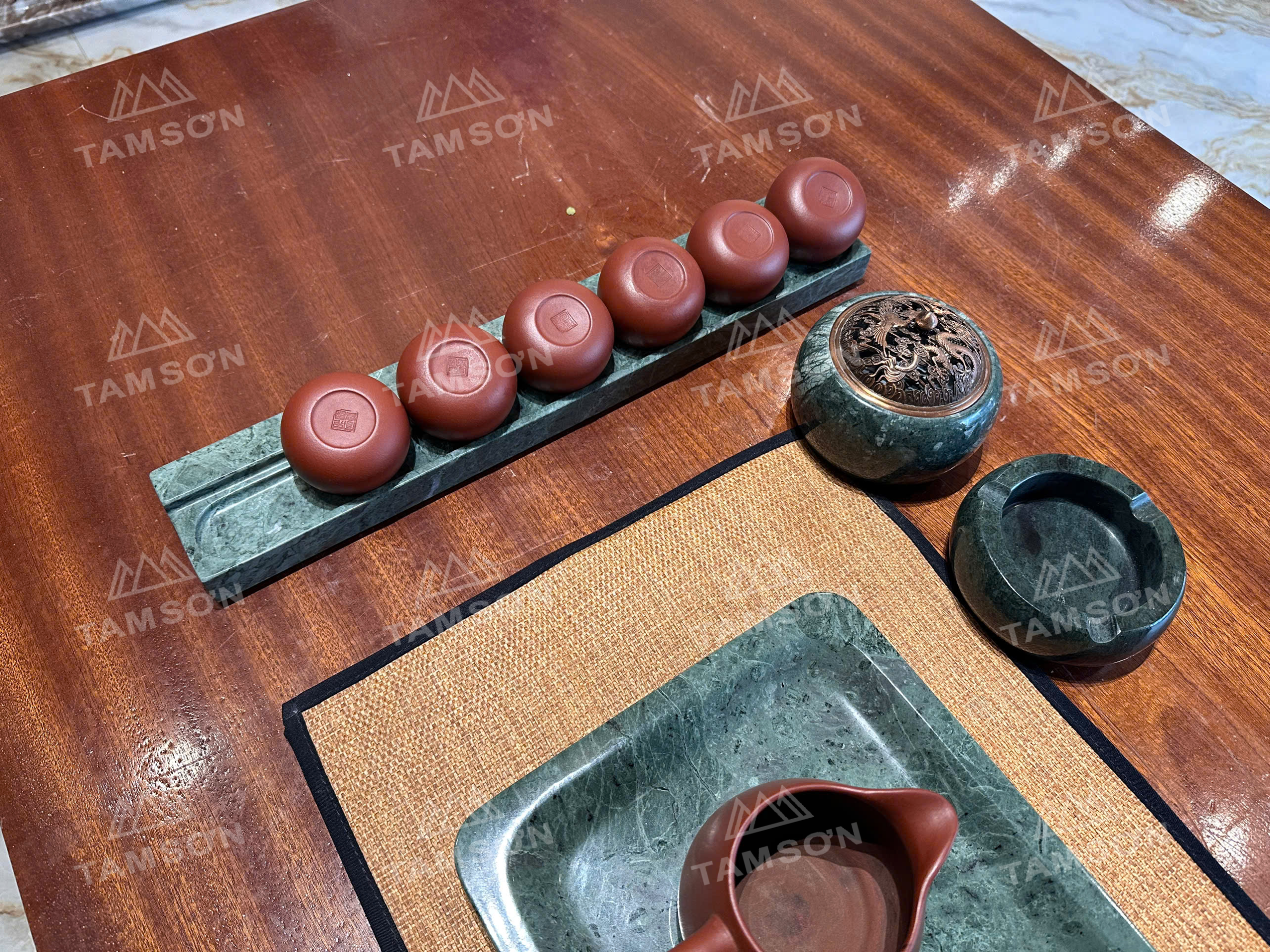 Combo Bàn Trà Đá Tự Nhiên Gồm Bếp, Khay Và Ấm Đất Nung - Ảnh 4
