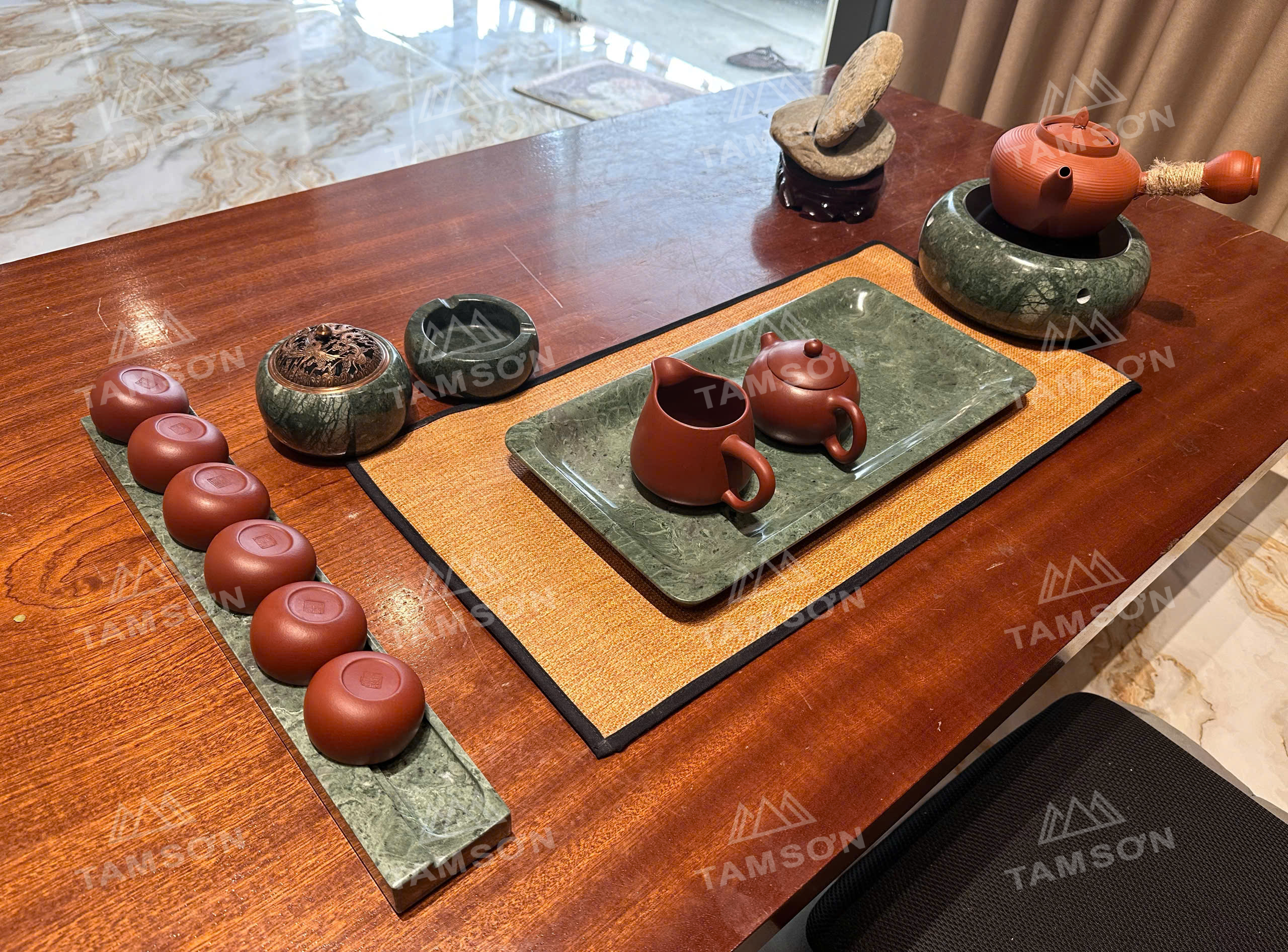 Combo Bàn Trà Đá Tự Nhiên Gồm Bếp, Khay Và Ấm Đất Nung - Ảnh 5