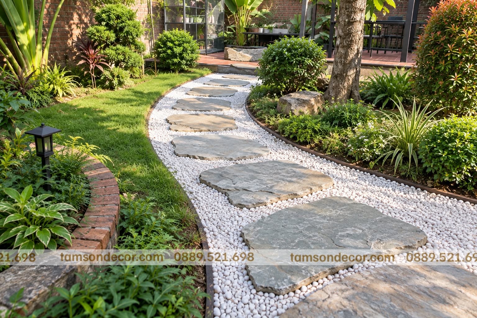 Đá bản lớn trên nền sỏi trắng