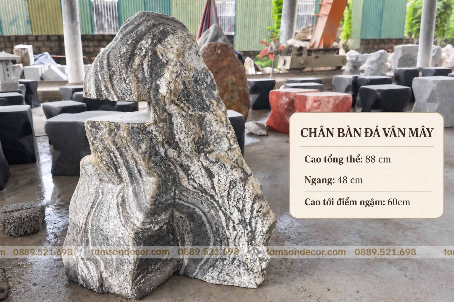Chân Bàn Trà Bằng Đá Tự Nhiên Vân Mây Tại Tam Sơn